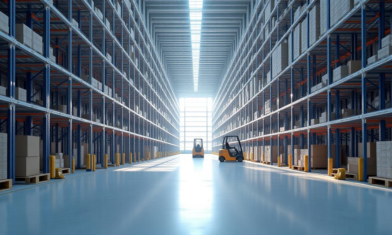 Modern logistics warehouse with high-tech storage systems